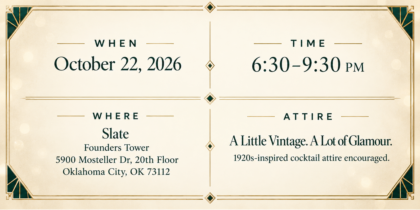 Art Deco Event Invitation Details